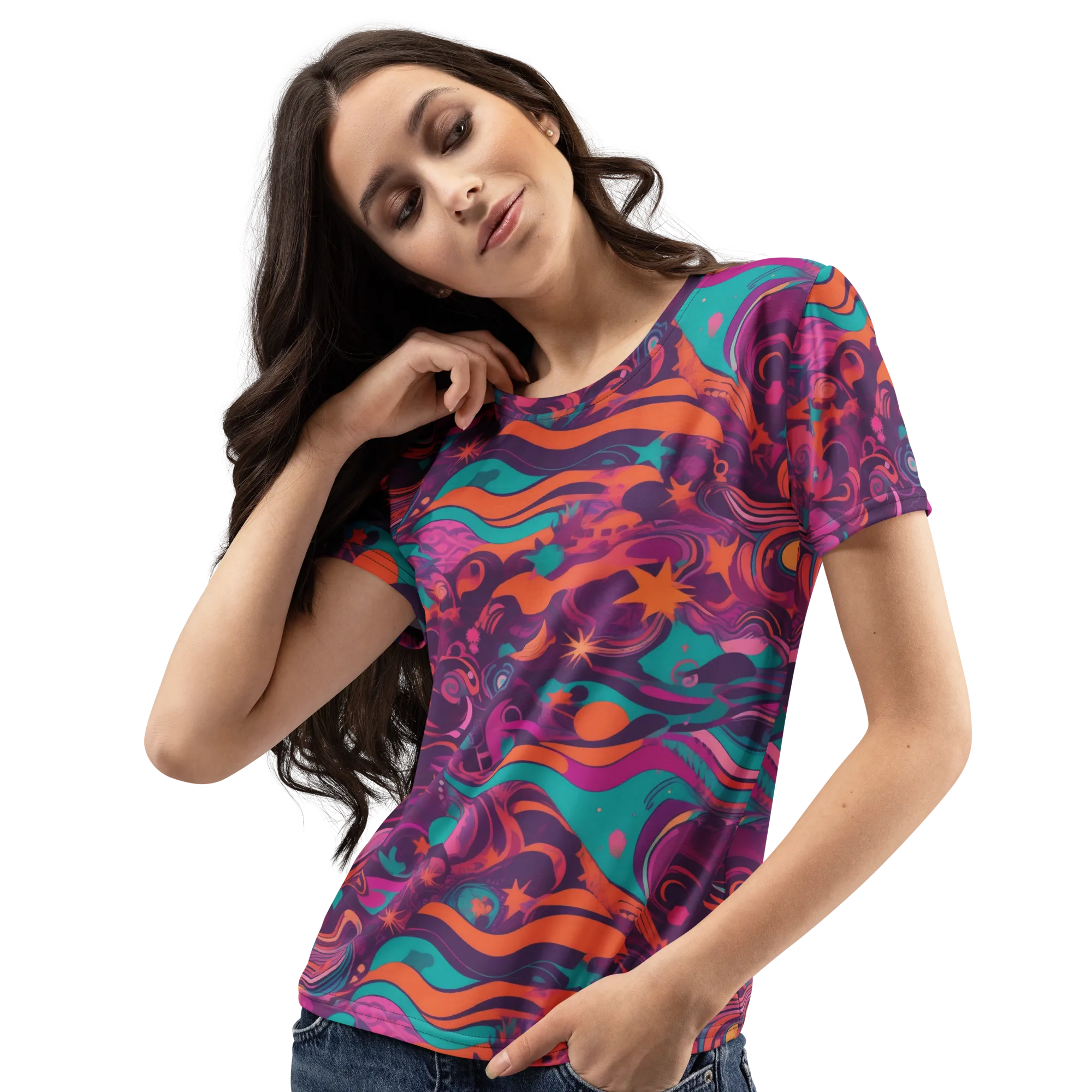 Ember And Turquoise on Women's Crew Neck T-Shirt — Left Front