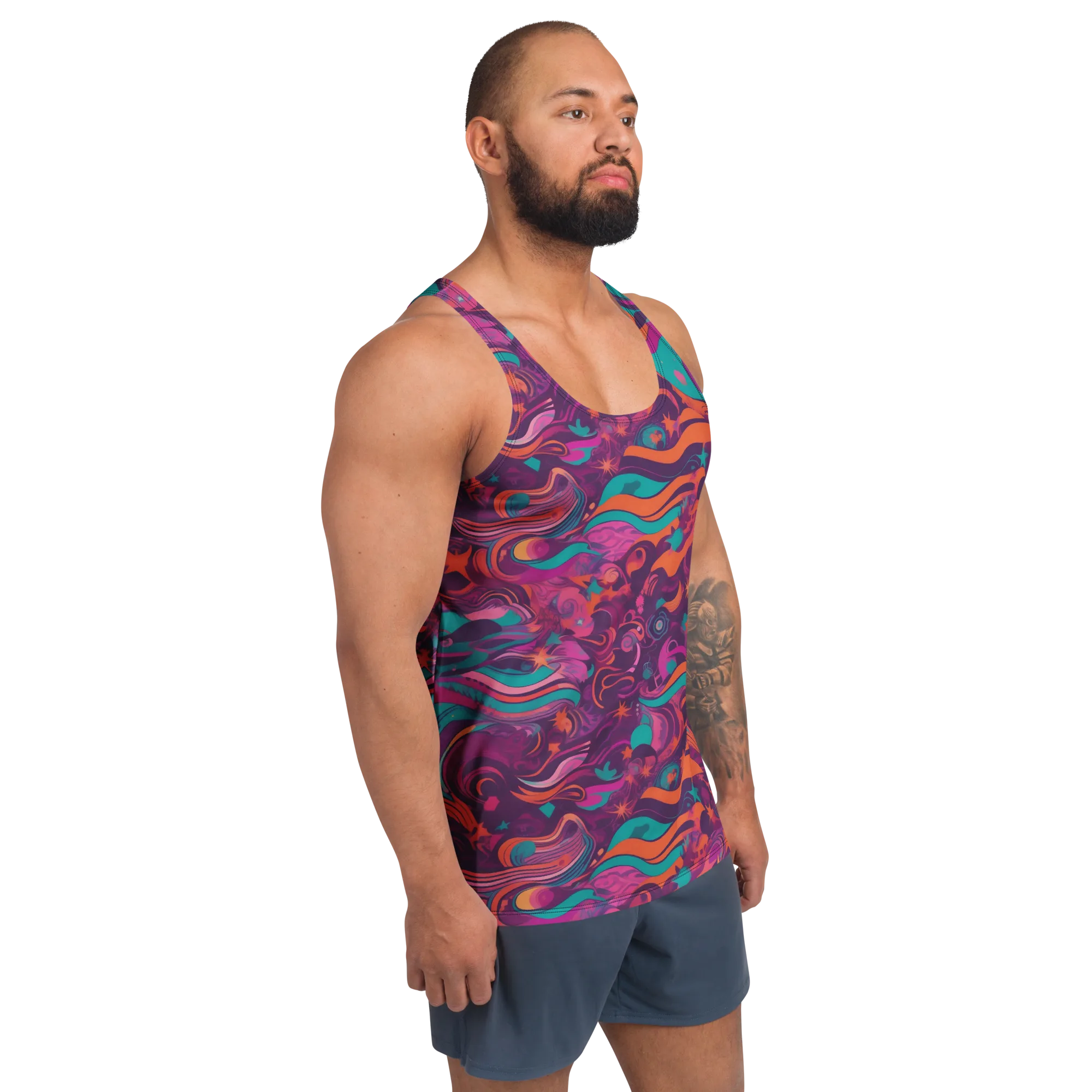 Ember And Turquoise on Men's Tank Top — Right Front