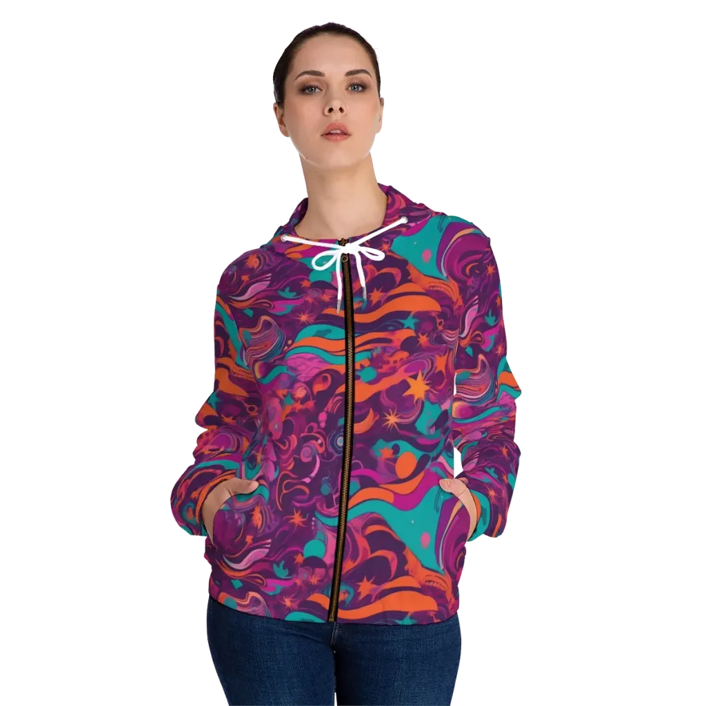 Ember And Turquoise on Women's Full-Zip Hoodie — Front On Person