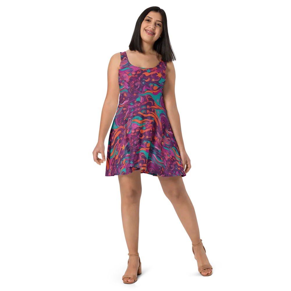 Ember And Turquoise on Skater Dress — Front