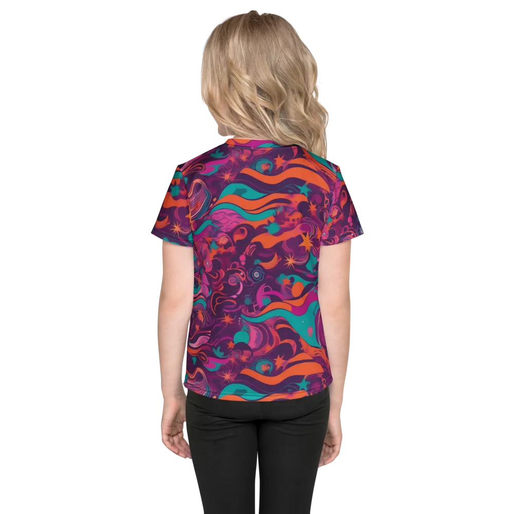 Ember And Turquoise on Kids Crew Neck T-Shirt — Back
