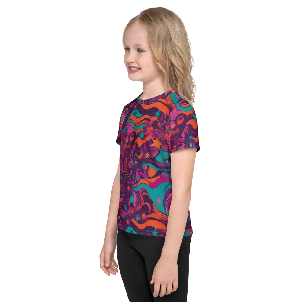 Ember And Turquoise on Kids Crew Neck T-Shirt — Left