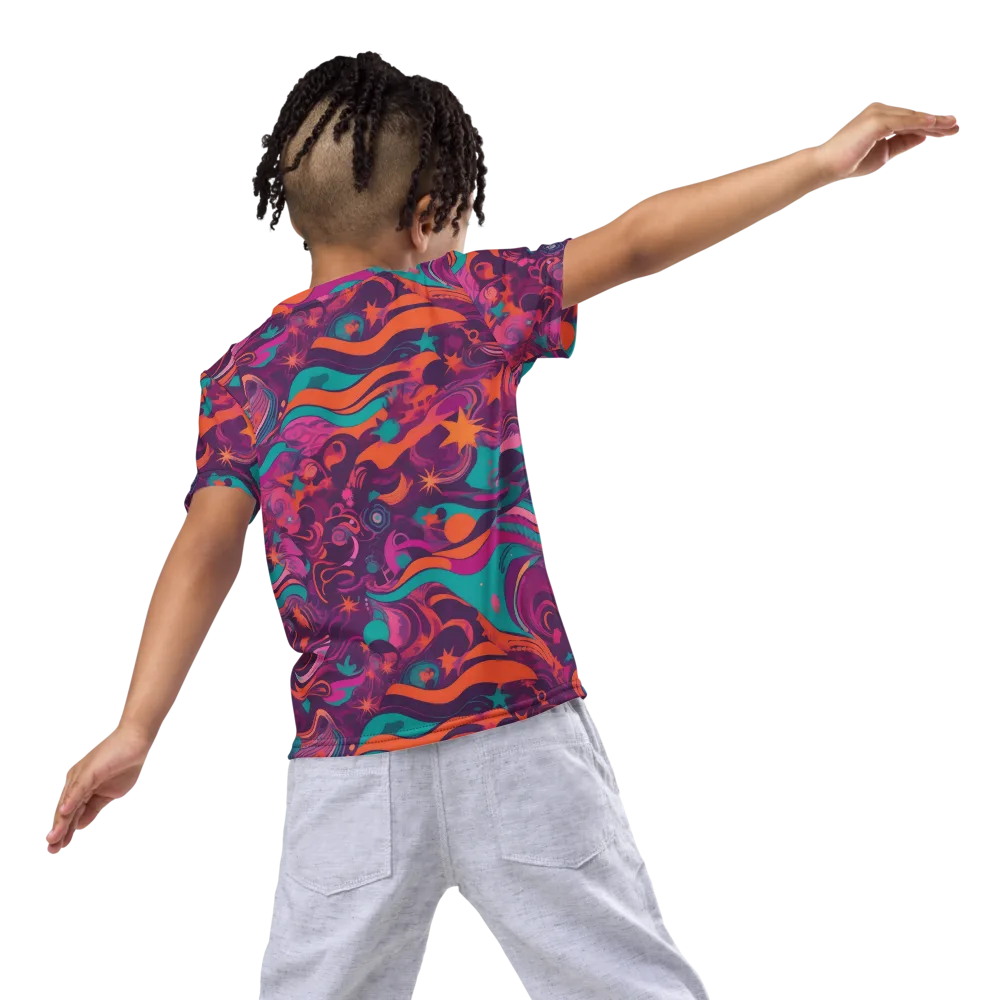 Ember And Turquoise on Kids Crew Neck T-Shirt — Back