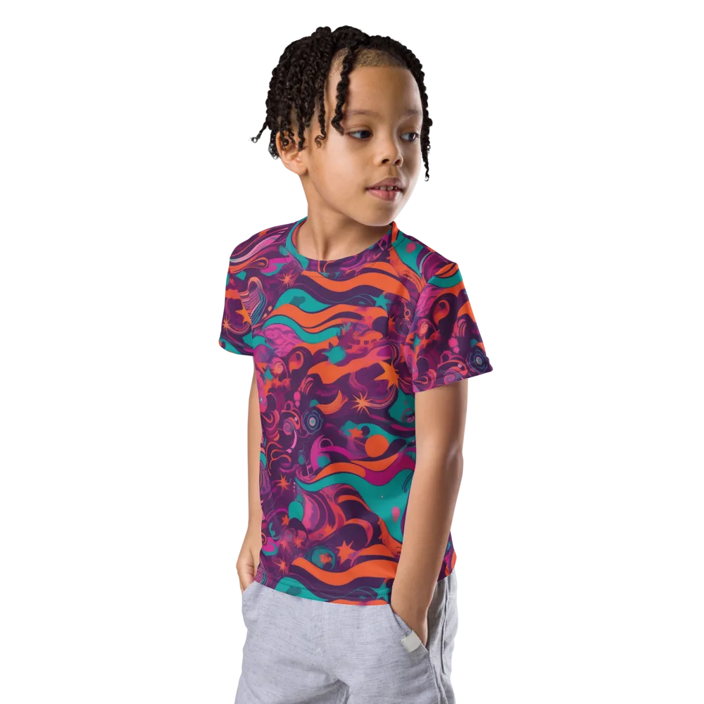 Ember And Turquoise on Kids Crew Neck T-Shirt — Left Front