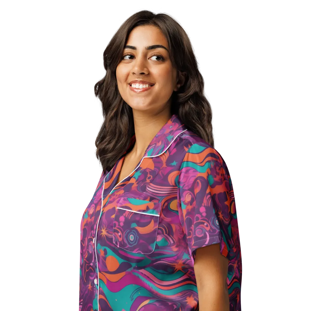 Ember And Turquoise on Women's Short Sleeve Pajama Top — Left Front