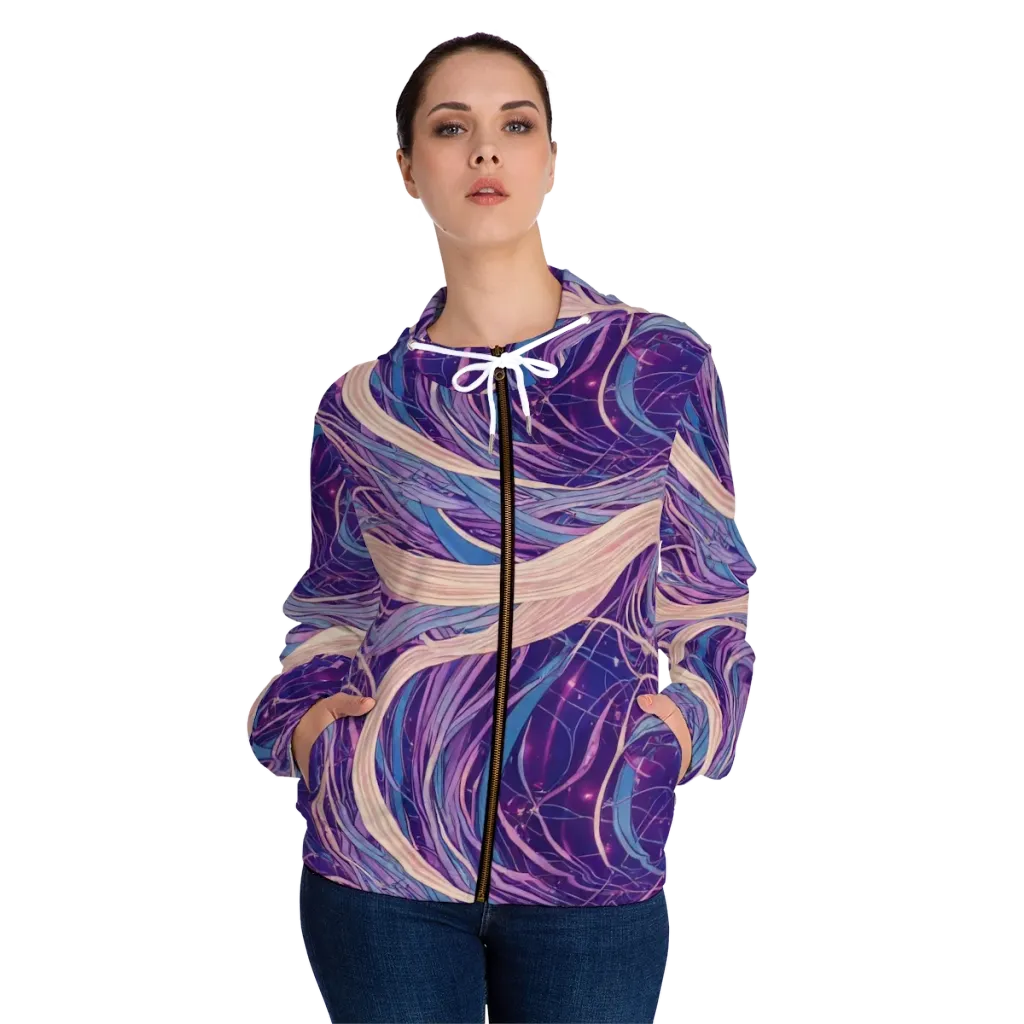 Moonlit Filament on Women's Full-Zip Hoodie — Front On Person