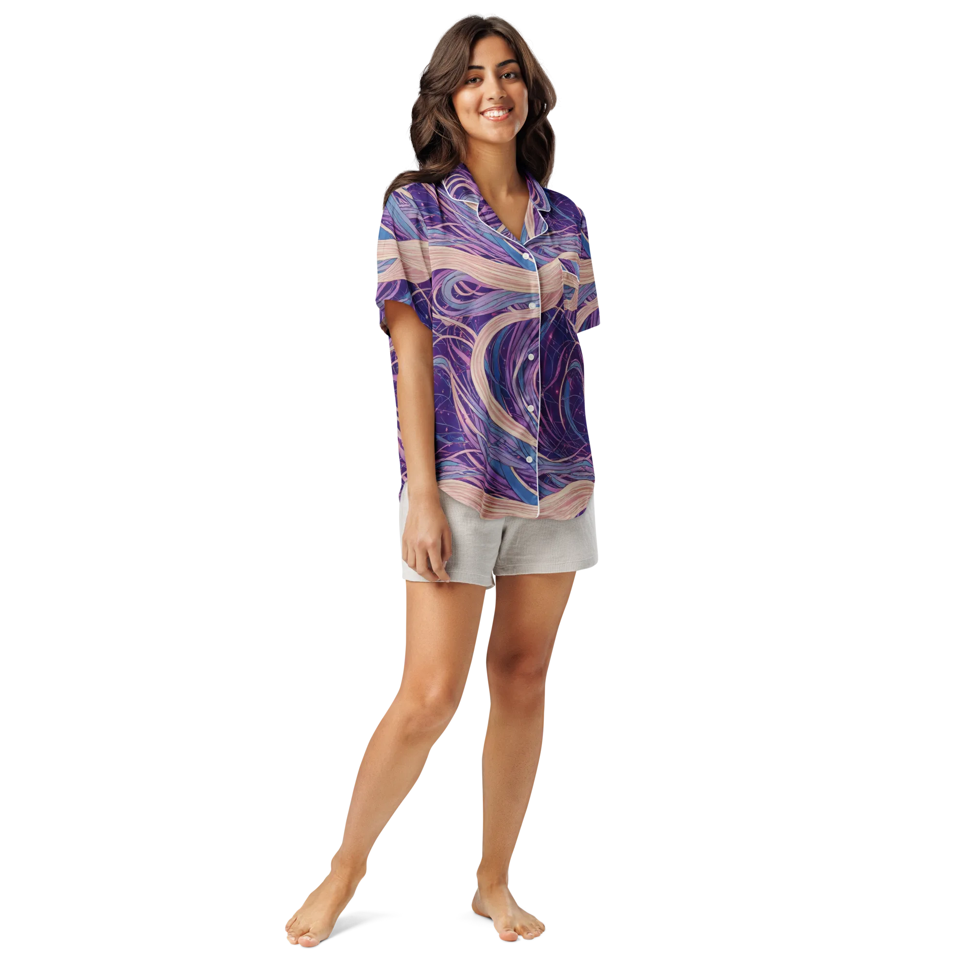 Moonlit Filament on Women's Short Sleeve Pajama Top — Front