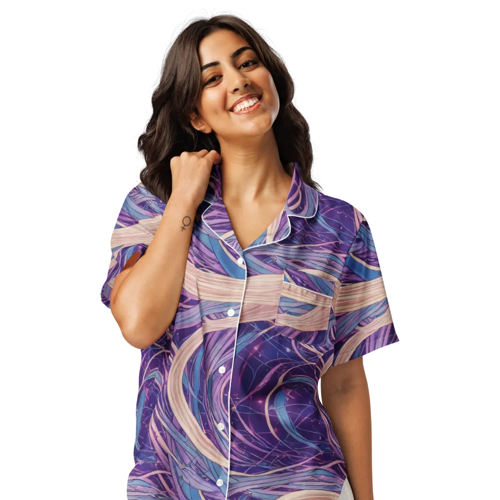 Moonlit Filament on Women's Short Sleeve Pajama Top — Front