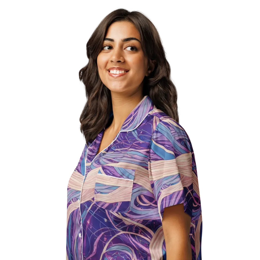 Moonlit Filament on Women's Short Sleeve Pajama Top — Left Front