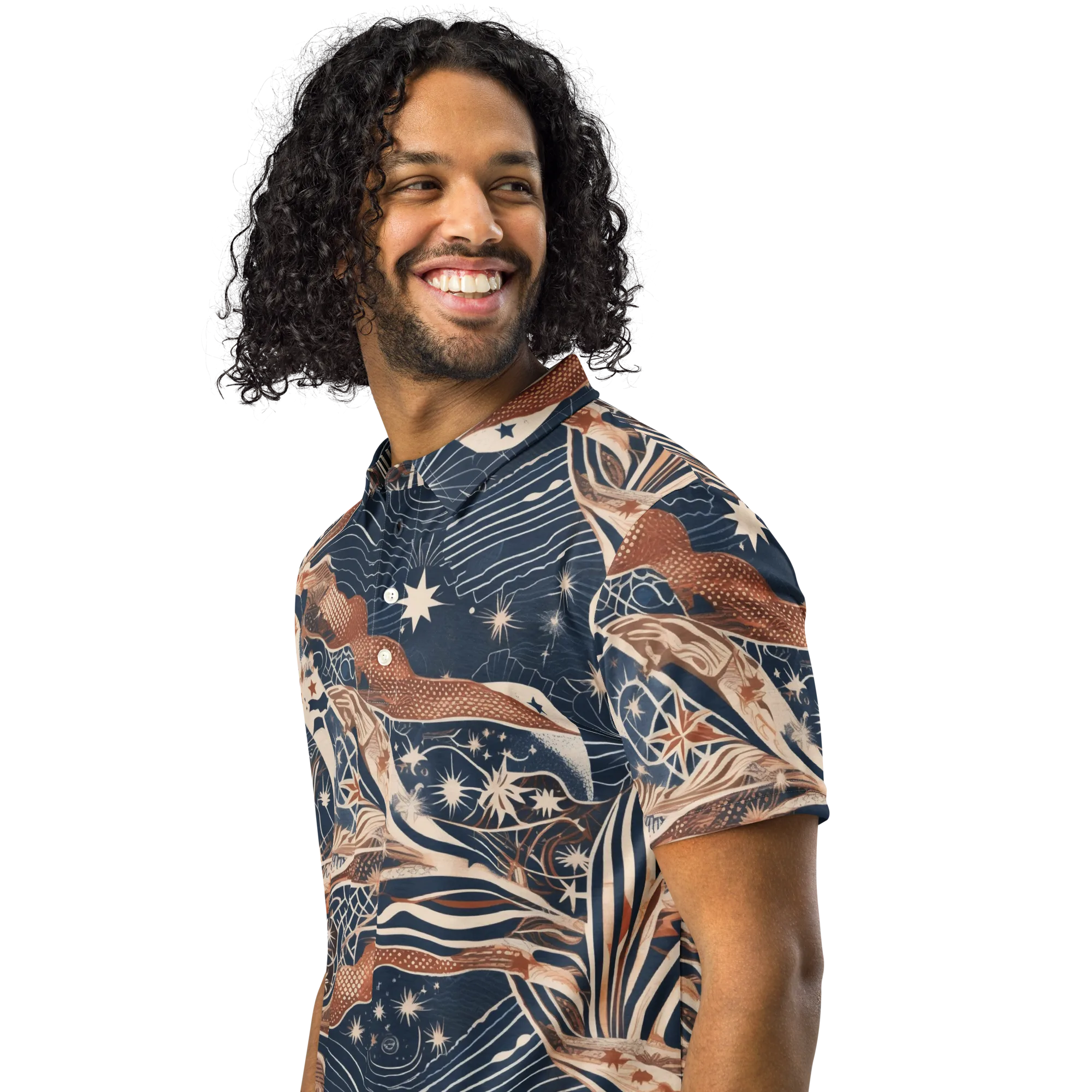 Midnight Meridian on Men's Slim Fit Polo Shirt — Left Front