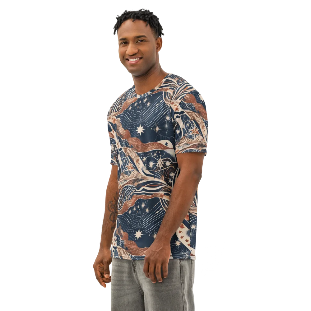 Midnight Meridian on Men's Cotton Crew Neck T-Shirt — Left Front