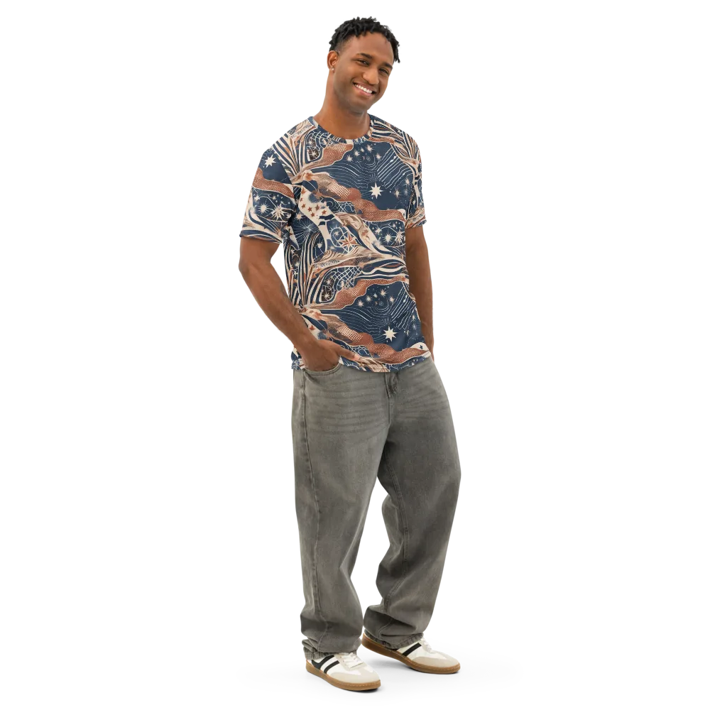 Midnight Meridian on Men's Cotton Crew Neck T-Shirt — Right Front