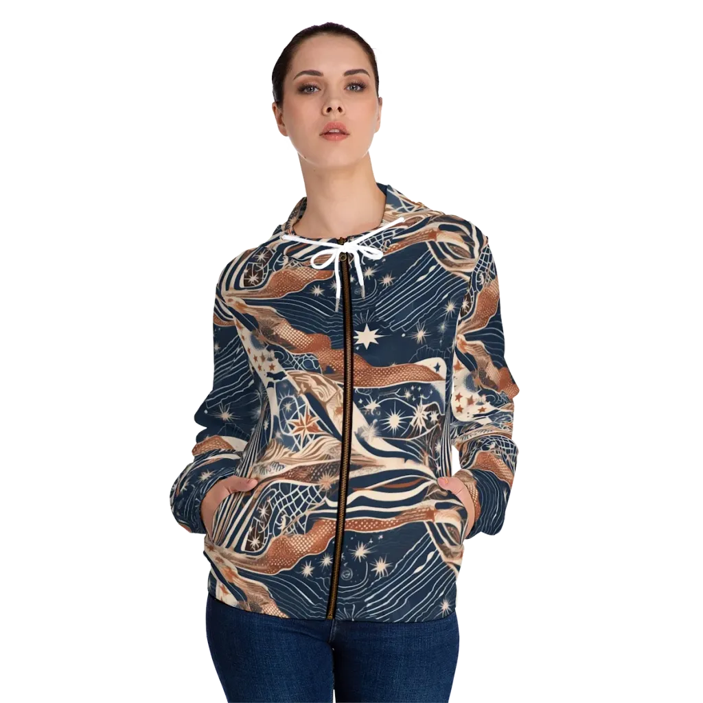 Midnight Meridian on Women's Full-Zip Hoodie — Front On Person