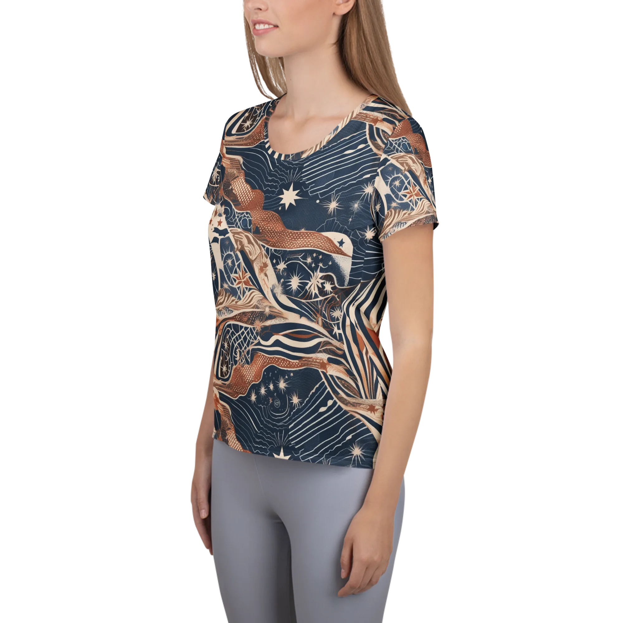Midnight Meridian on Women's Athletic T-Shirt — Left