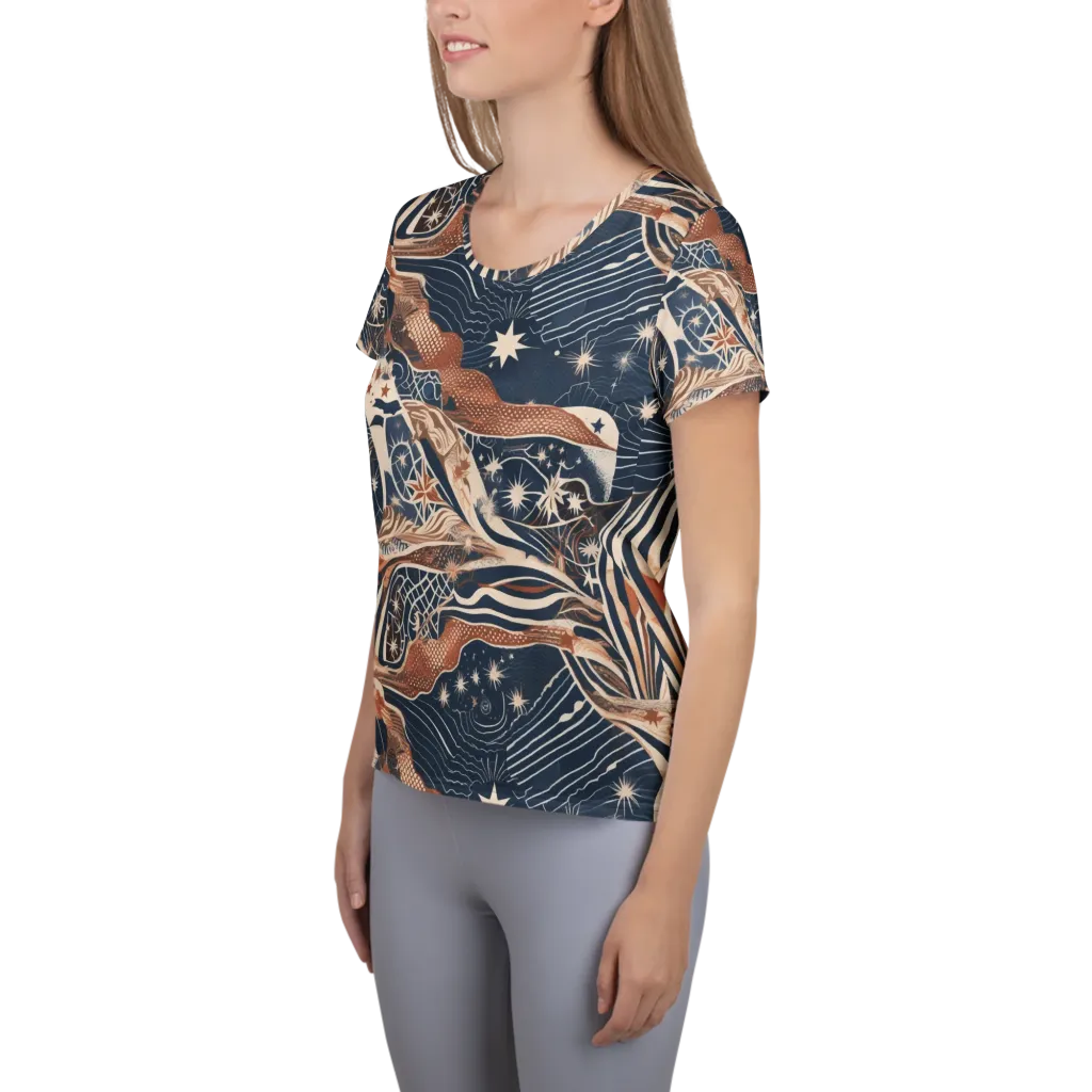 Midnight Meridian on Women's Athletic T-Shirt — Left