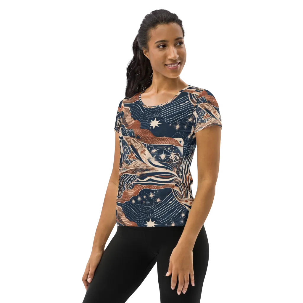 Midnight Meridian on Women's Athletic T-Shirt — Left