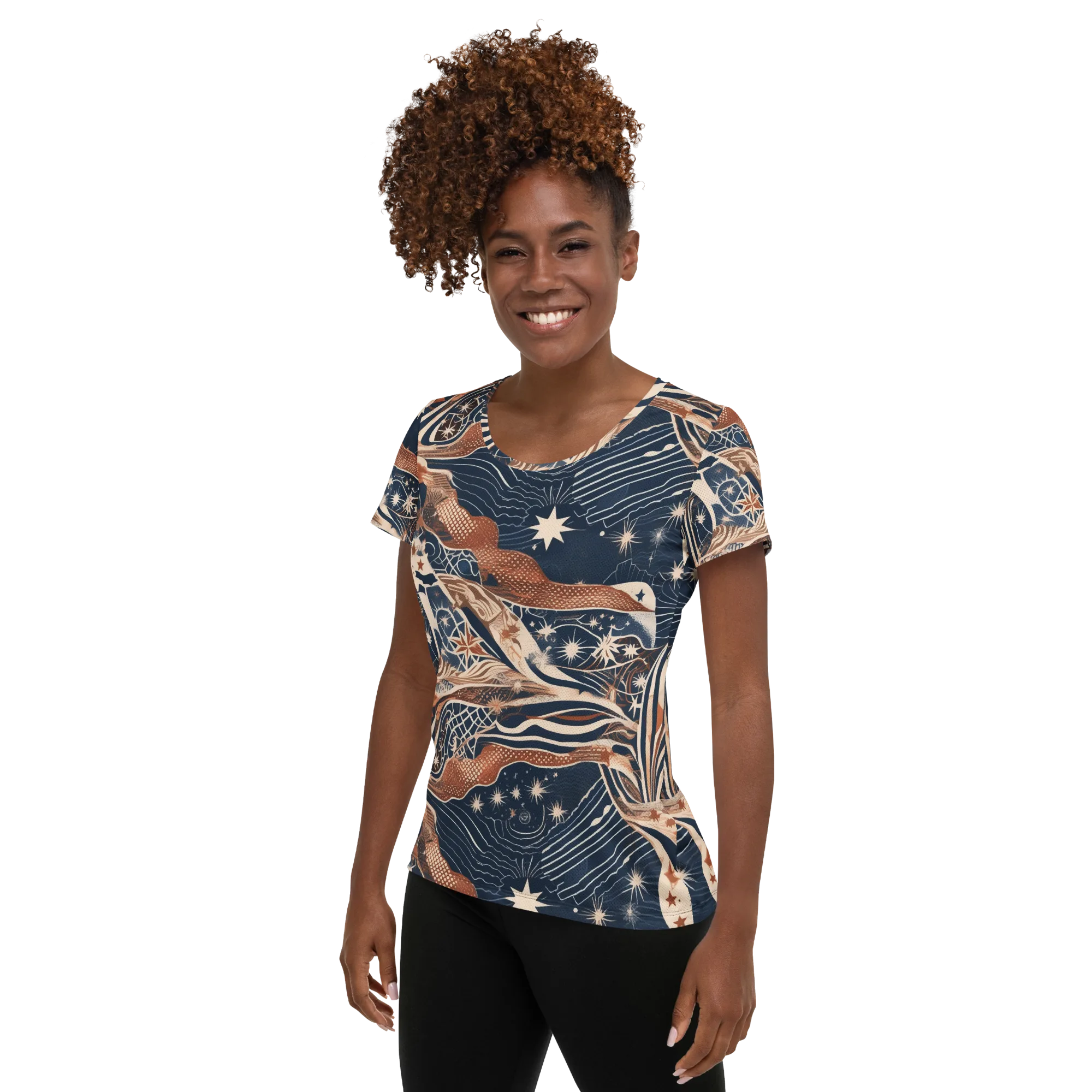 Midnight Meridian on Women's Athletic T-Shirt — Left