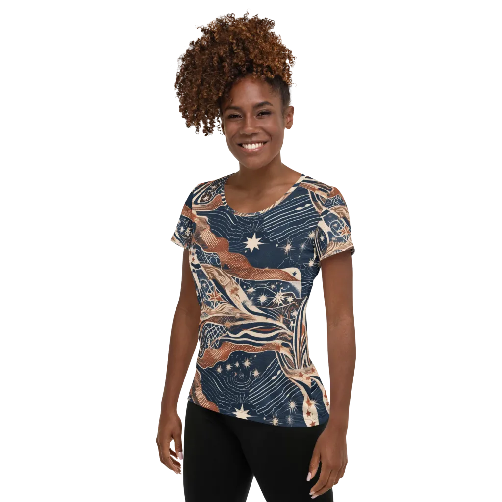 Midnight Meridian on Women's Athletic T-Shirt — Left