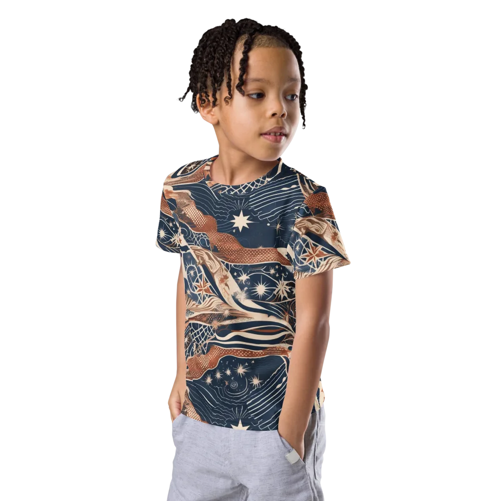 Midnight Meridian on Kids Crew Neck T-Shirt — Left Front
