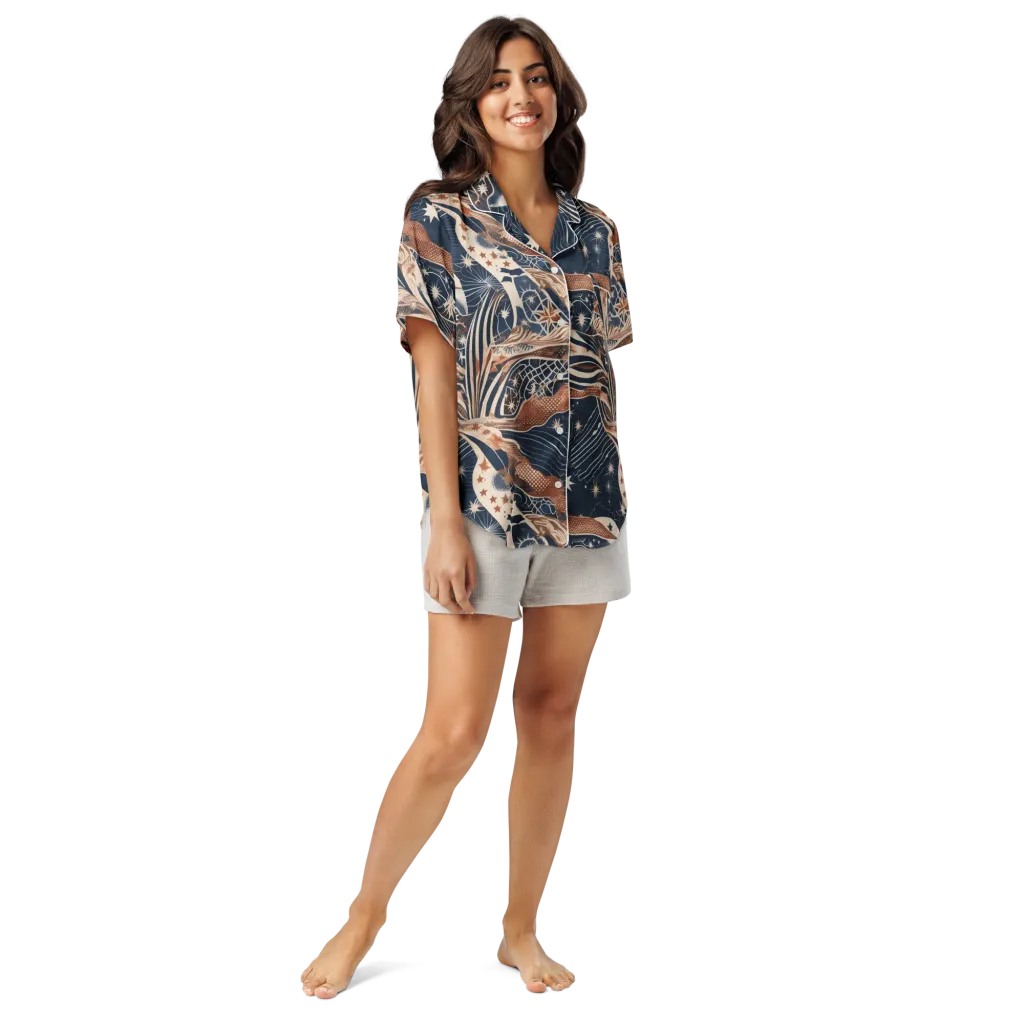 Midnight Meridian on Women's Short Sleeve Pajama Top — Front