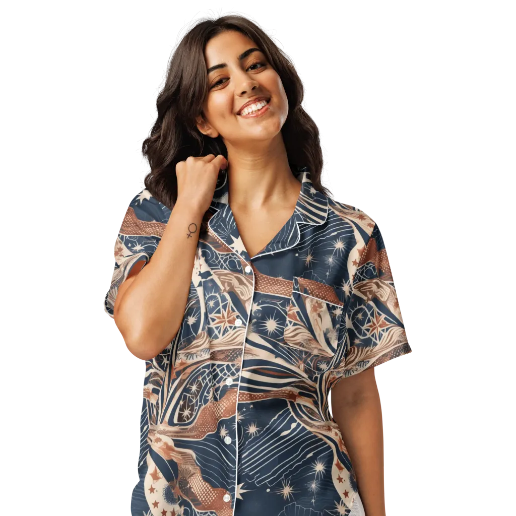 Midnight Meridian on Women's Short Sleeve Pajama Top — Front