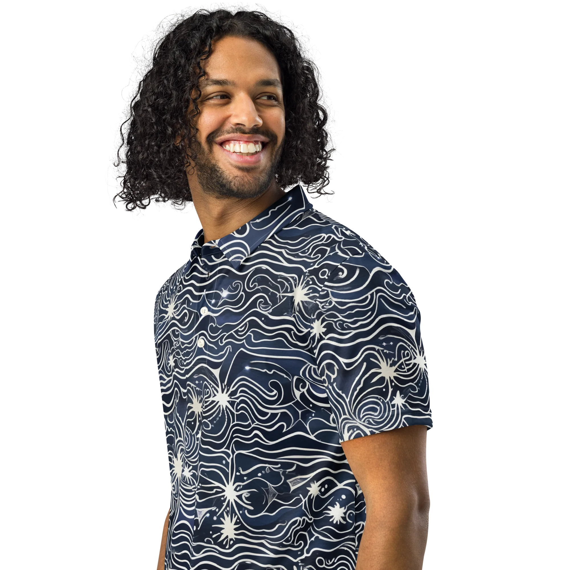 Nautical Nebula on Men's Slim Fit Polo Shirt — Left Front
