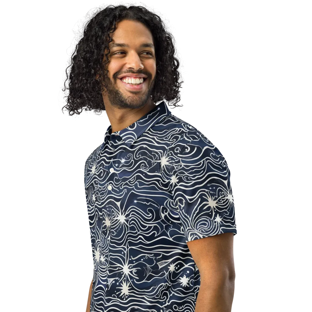 Nautical Nebula on Men's Slim Fit Polo Shirt — Left Front