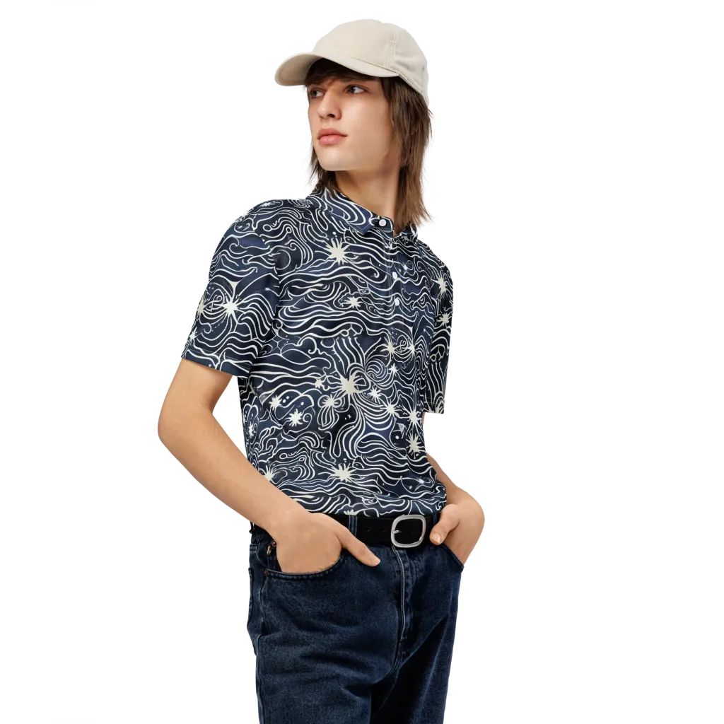 Nautical Nebula on Men's Slim Fit Polo Shirt — Right Front