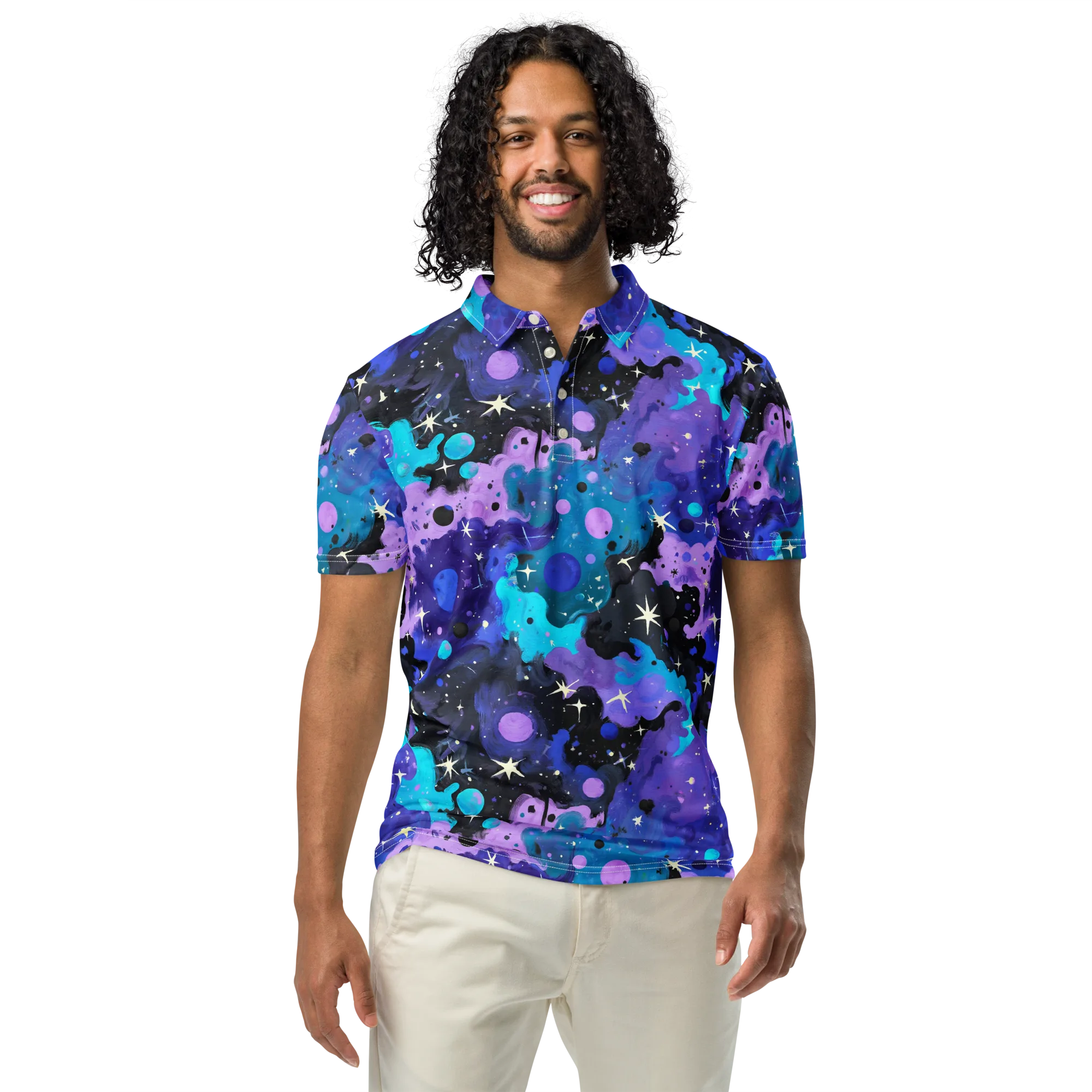 Galaxy Gouache on Men's Slim Fit Polo Shirt — Front