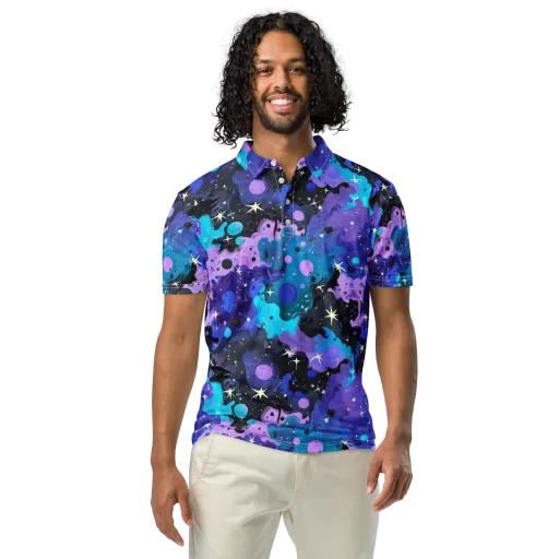 Galaxy Gouache on a Men's Slim Fit Polo Shirt
