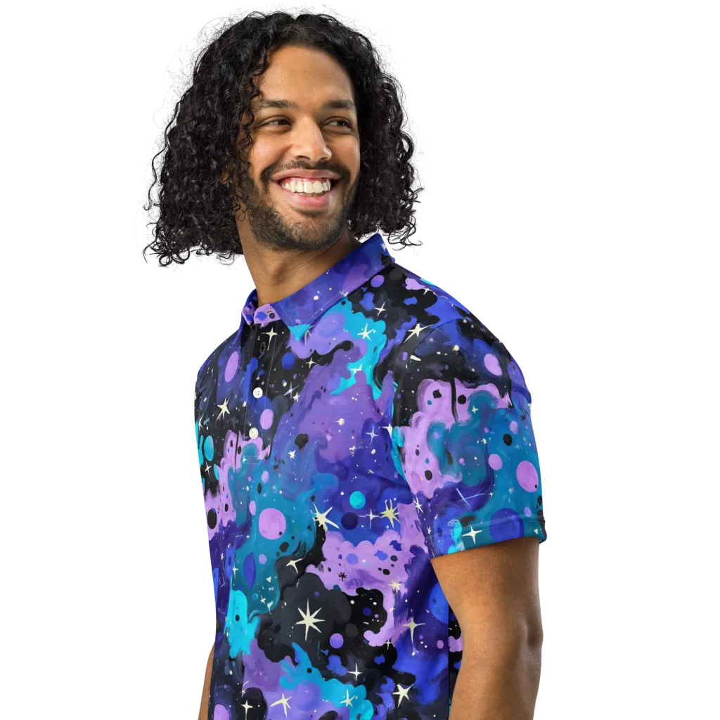Galaxy Gouache on Men's Slim Fit Polo Shirt — Left Front