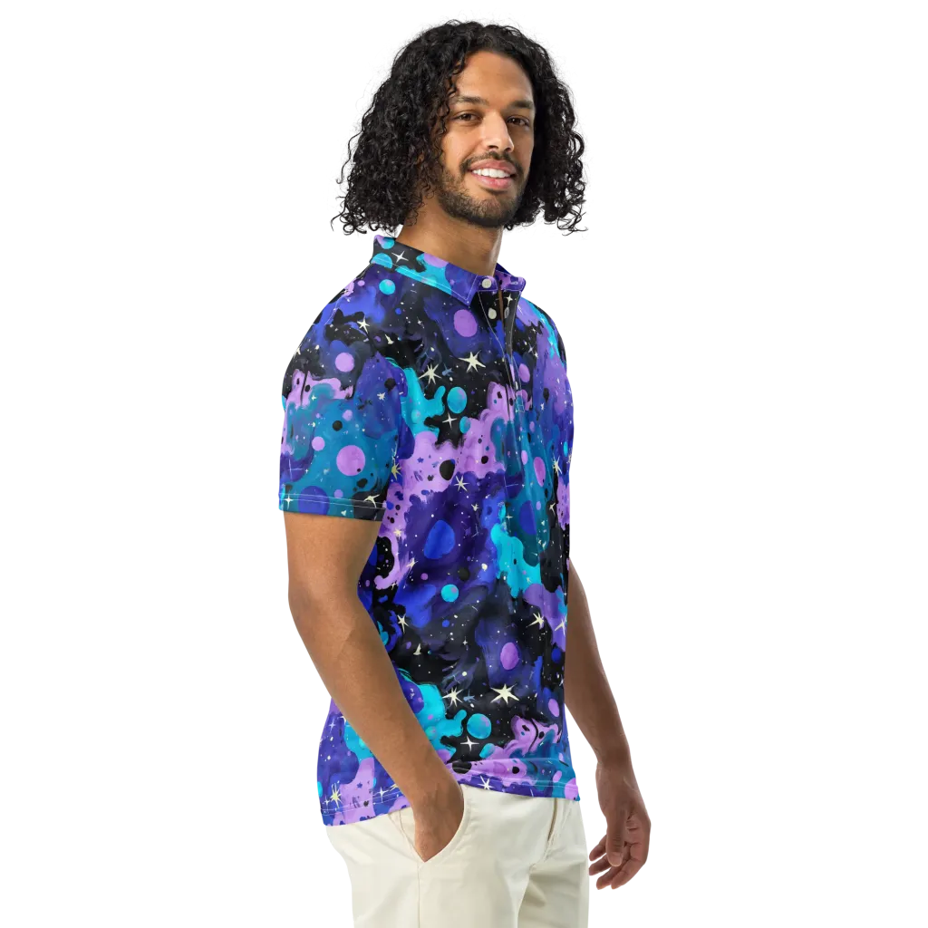 Galaxy Gouache on Men's Slim Fit Polo Shirt — Right Front