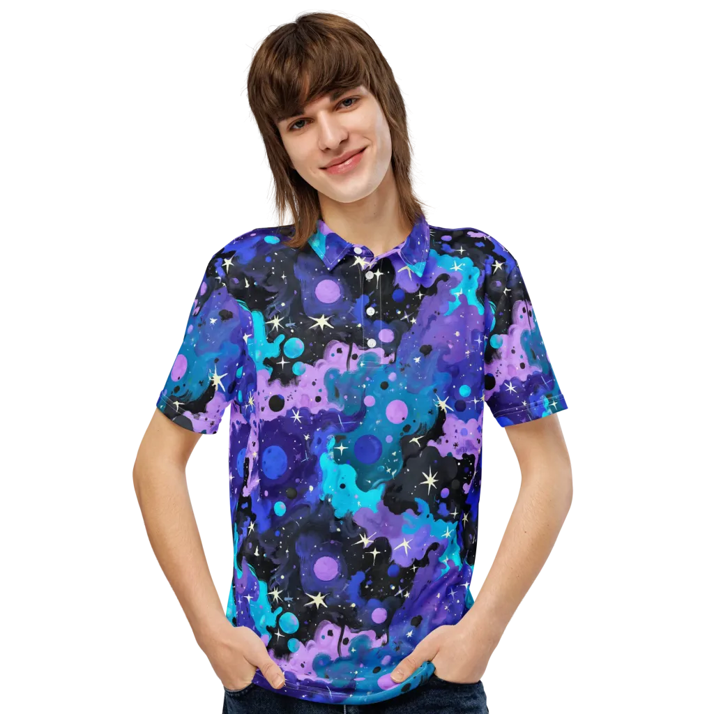 Galaxy Gouache on Men's Slim Fit Polo Shirt — Front