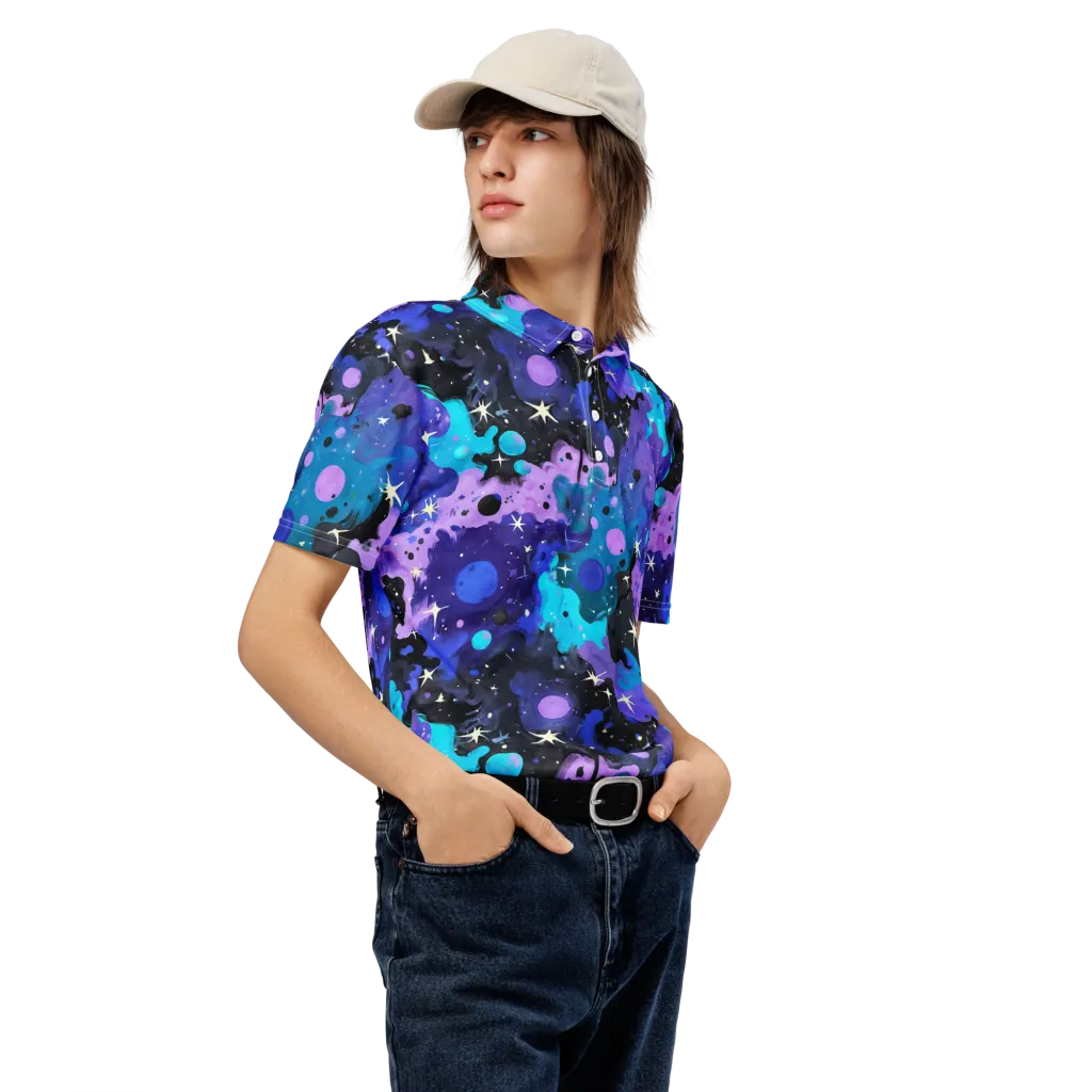 Galaxy Gouache on Men's Slim Fit Polo Shirt — Right Front