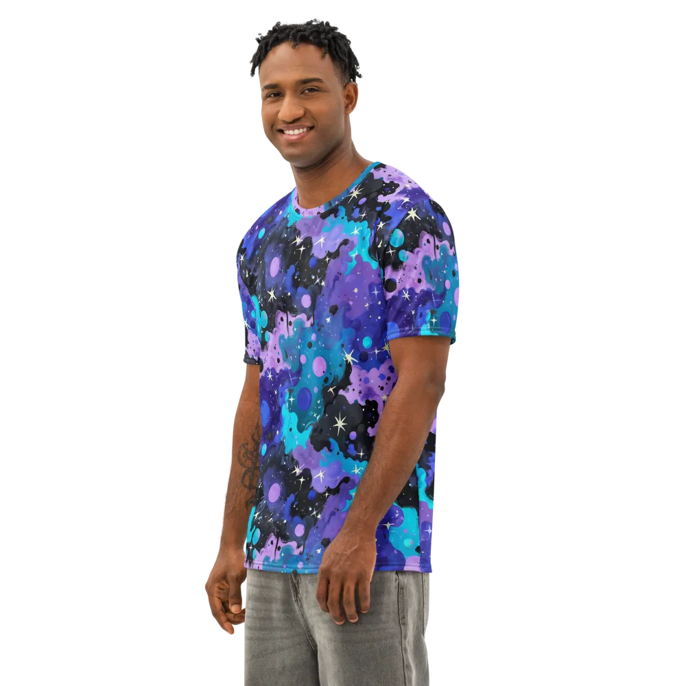 Galaxy Gouache on Men's Cotton Crew Neck T-Shirt — Left Front