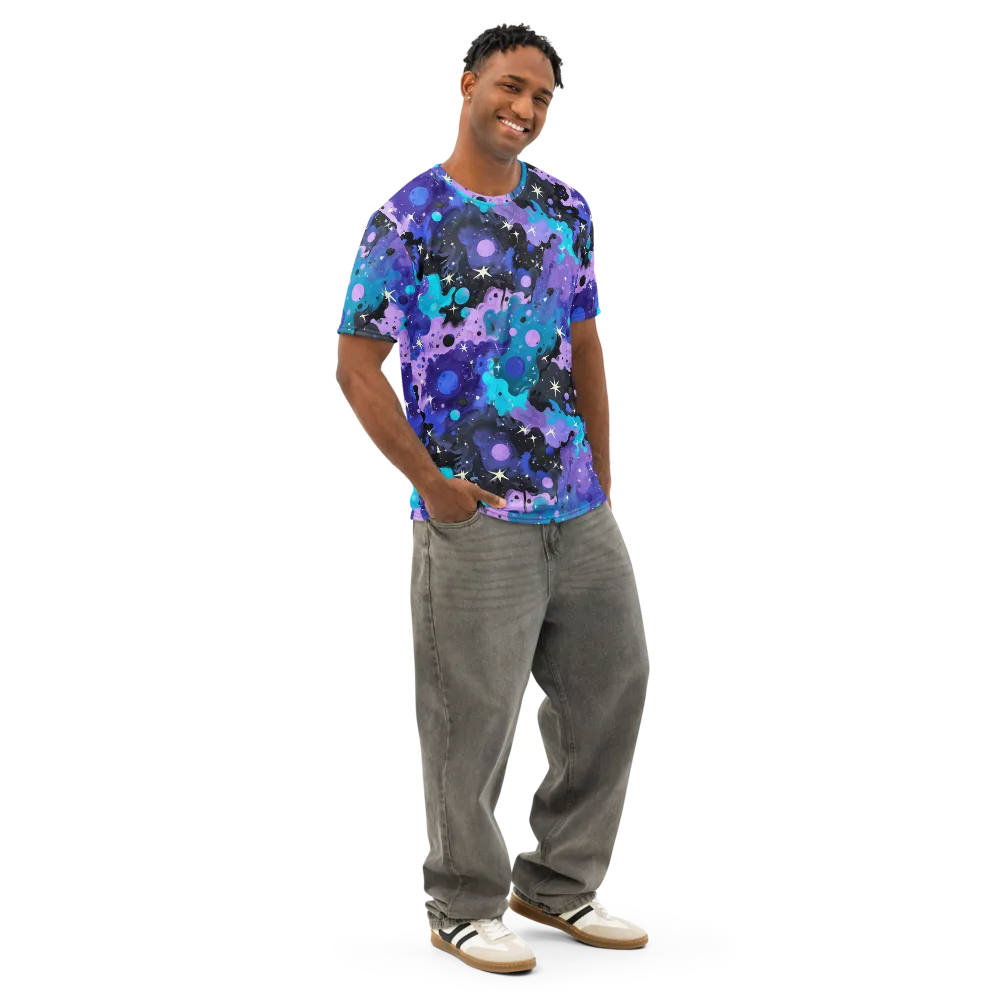 Galaxy Gouache on Men's Cotton Crew Neck T-Shirt — Right Front