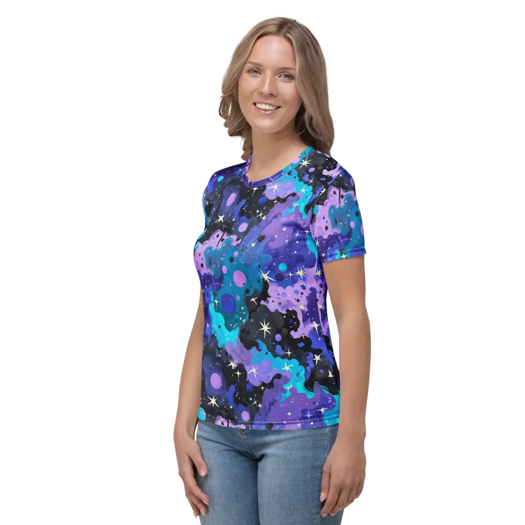 Galaxy Gouache on Women's Crew Neck T-Shirt — Left