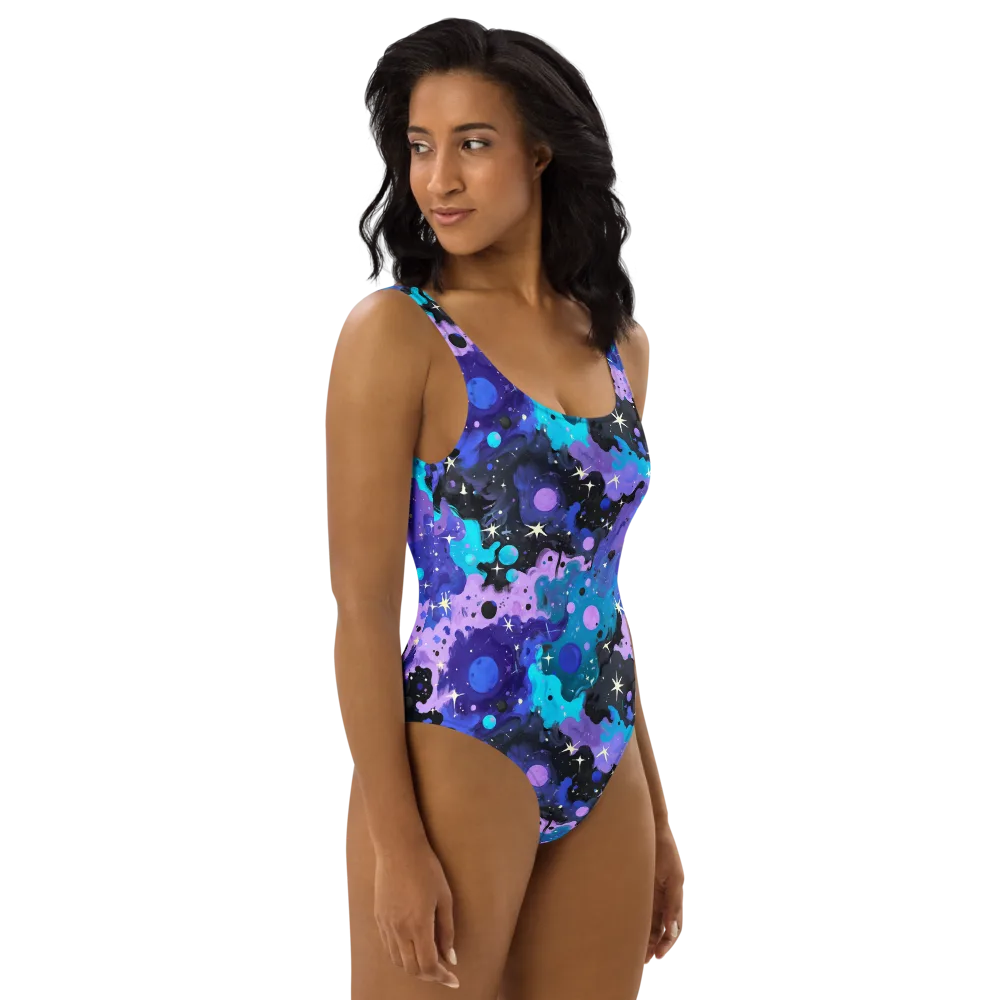 Galaxy Gouache on One-Piece Swimsuit — Right