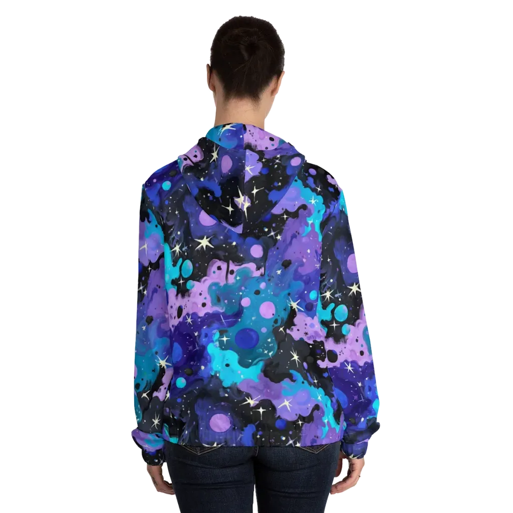 Galaxy Gouache on Women's Full-Zip Hoodie — Back On Person