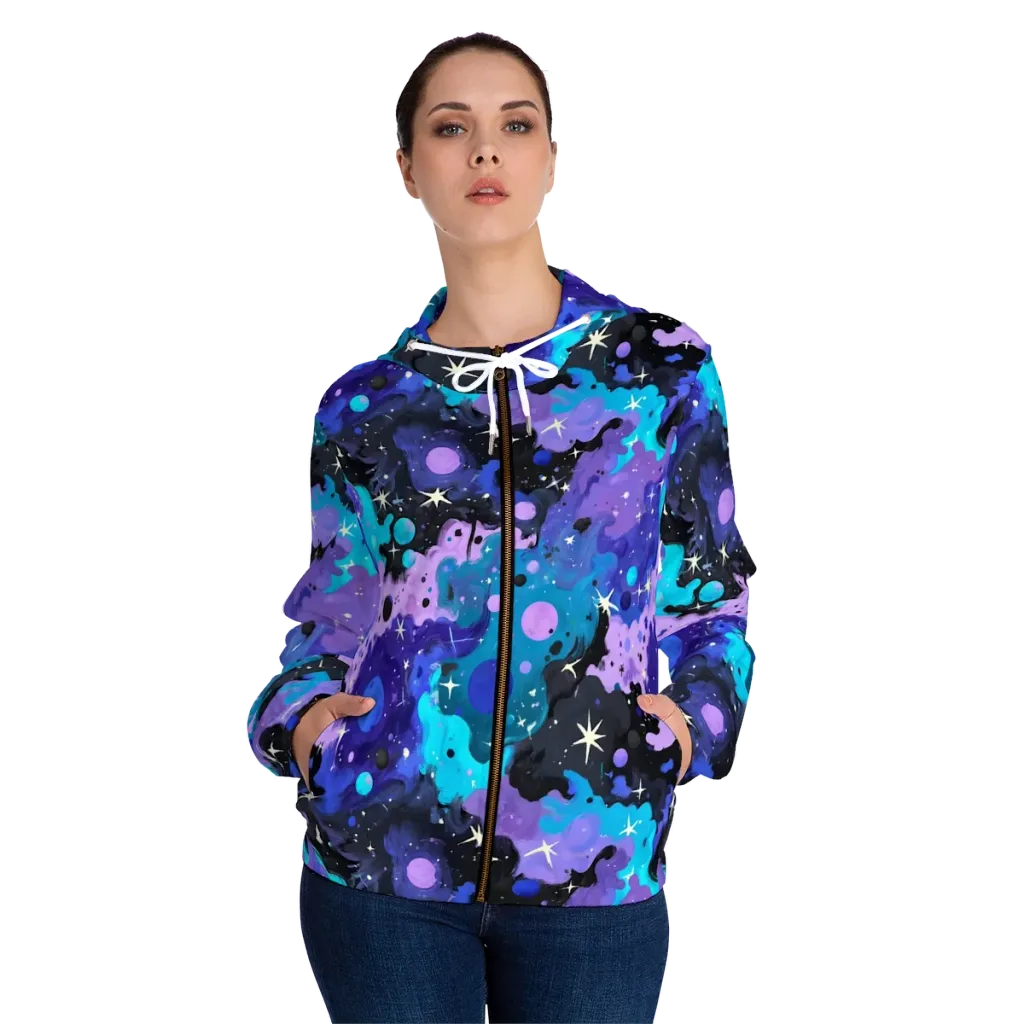 Galaxy Gouache on Women's Full-Zip Hoodie — Front On Person
