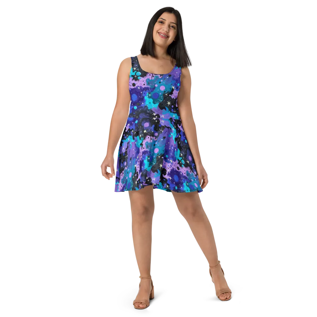 Galaxy Gouache on Skater Dress — Front