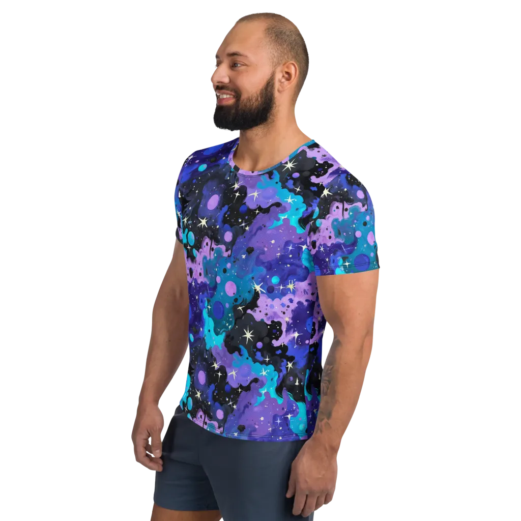 Galaxy Gouache on Men's Athletic T-Shirt — Left