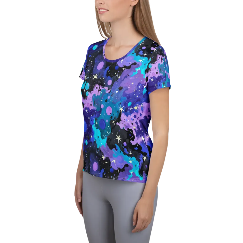 Galaxy Gouache on Women's Athletic T-Shirt — Left