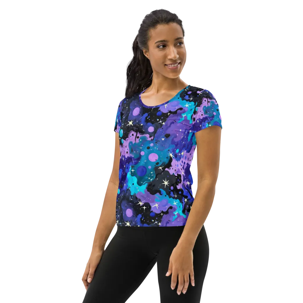 Galaxy Gouache on Women's Athletic T-Shirt — Left
