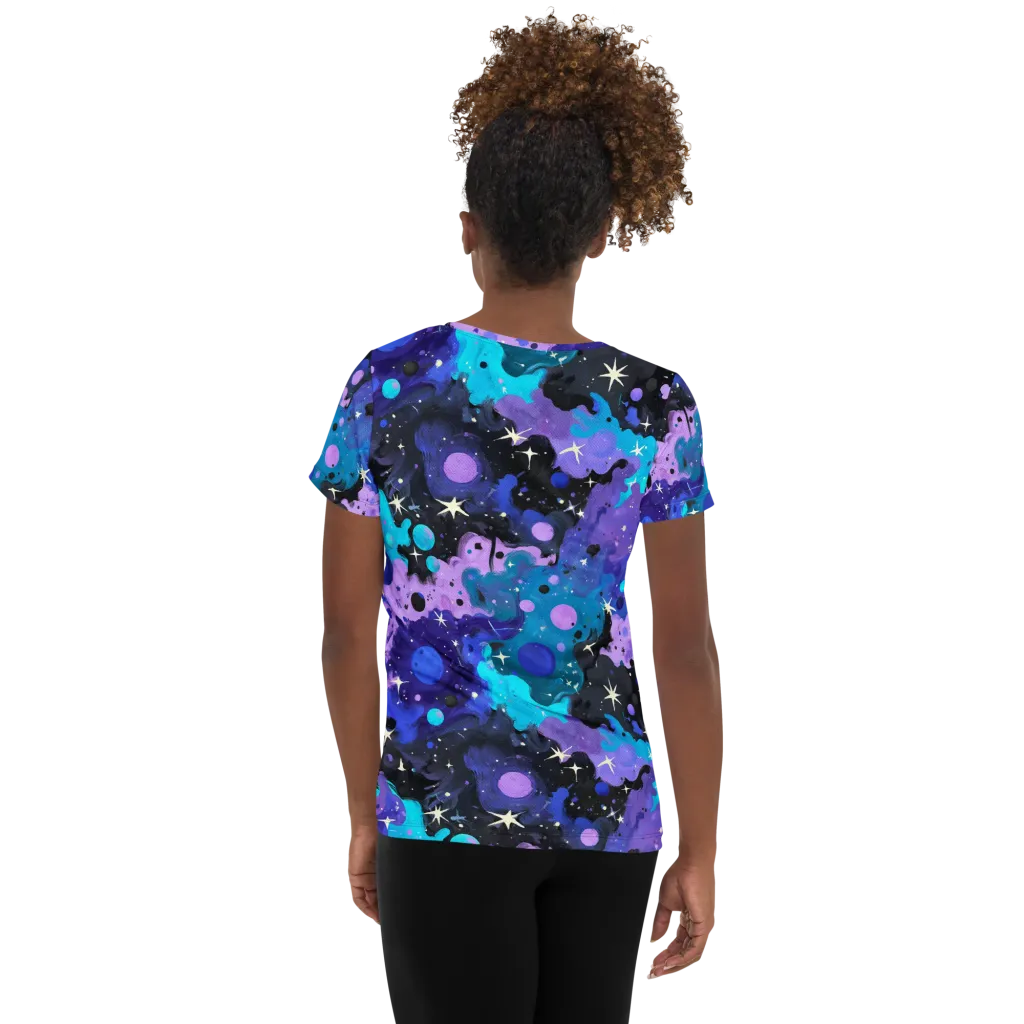 Galaxy Gouache on Women's Athletic T-Shirt — Back