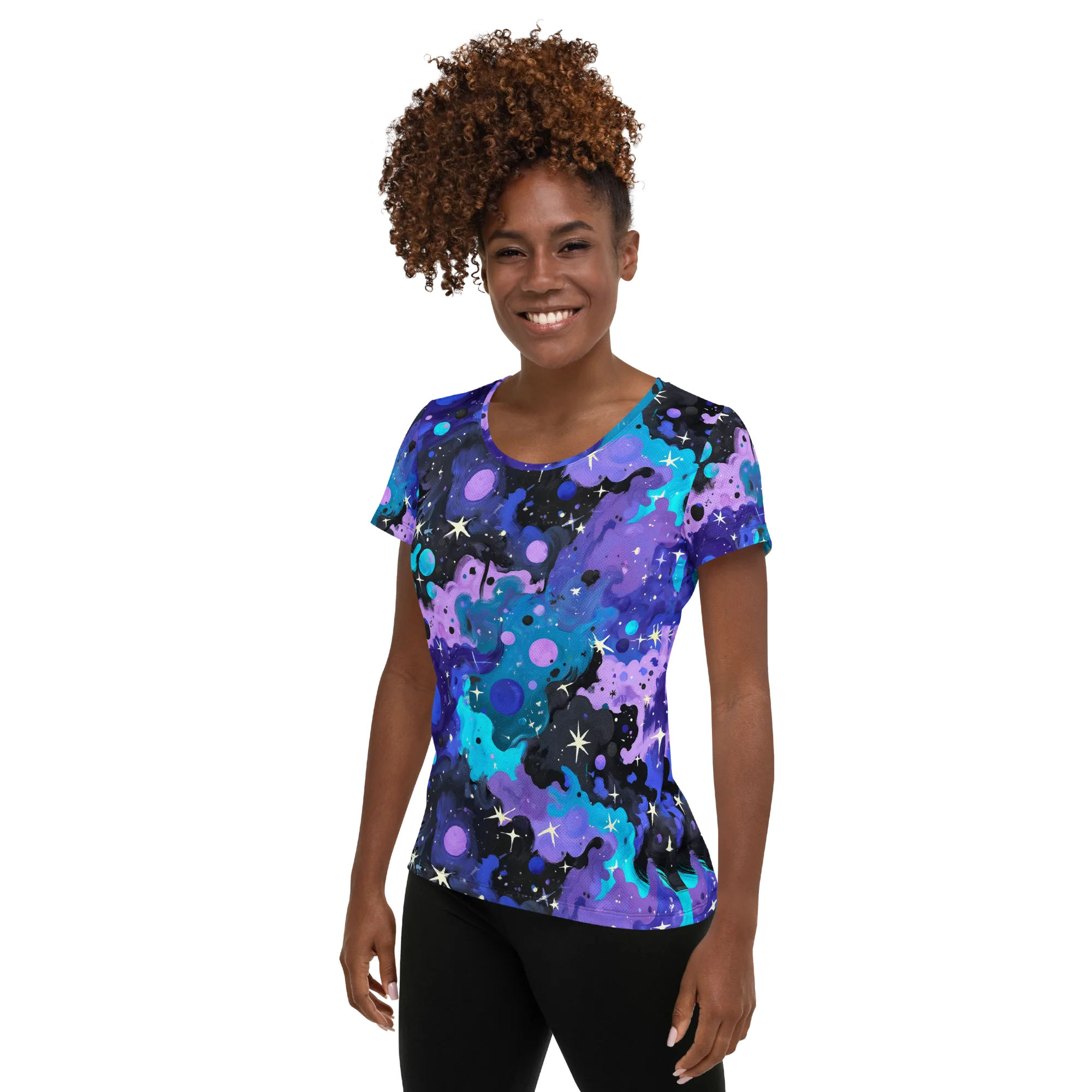 Galaxy Gouache on Women's Athletic T-Shirt — Left