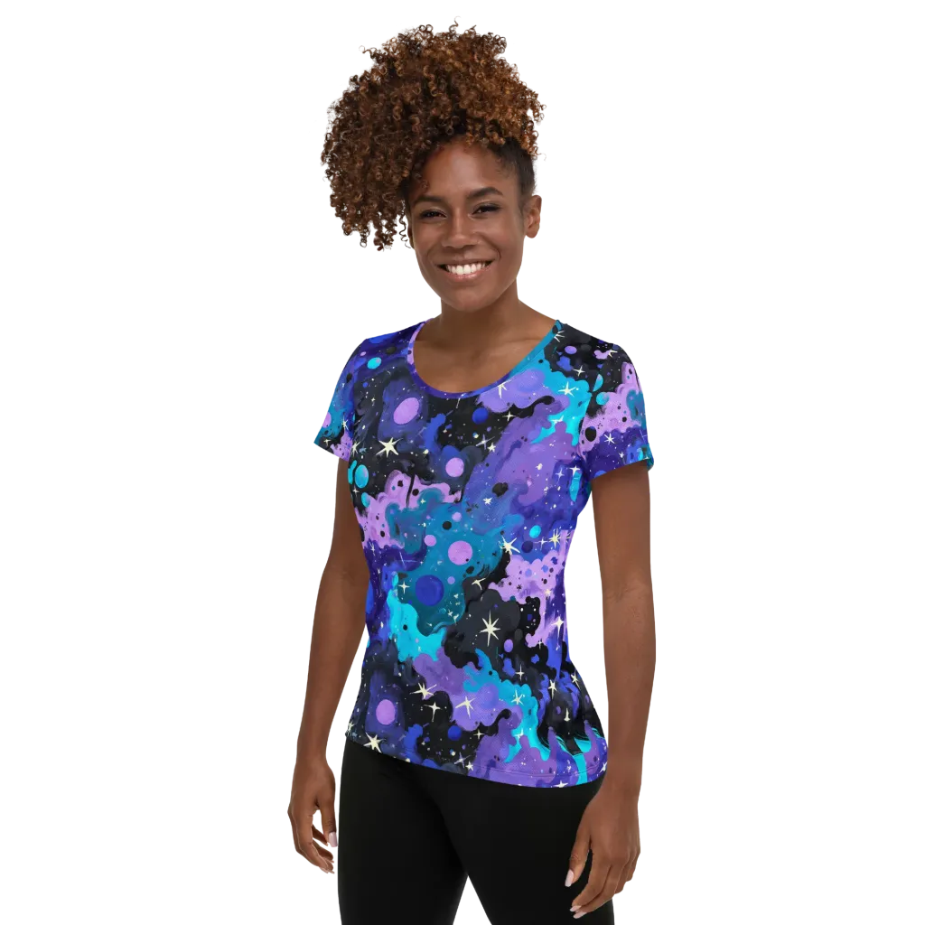Galaxy Gouache on Women's Athletic T-Shirt — Left