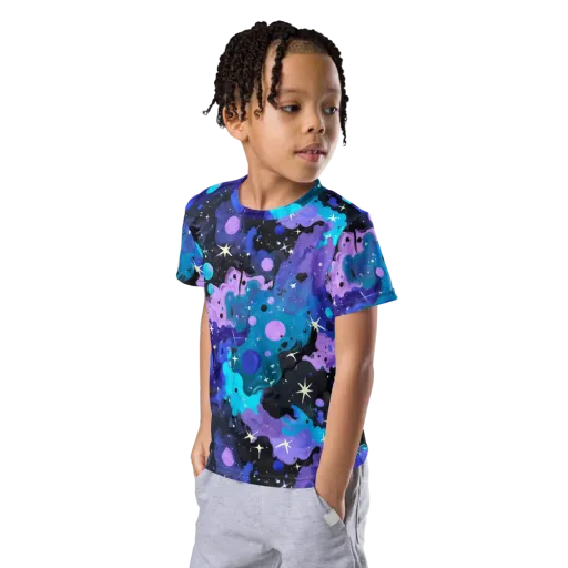 Galaxy Gouache on a Kids Crew Neck T-Shirt