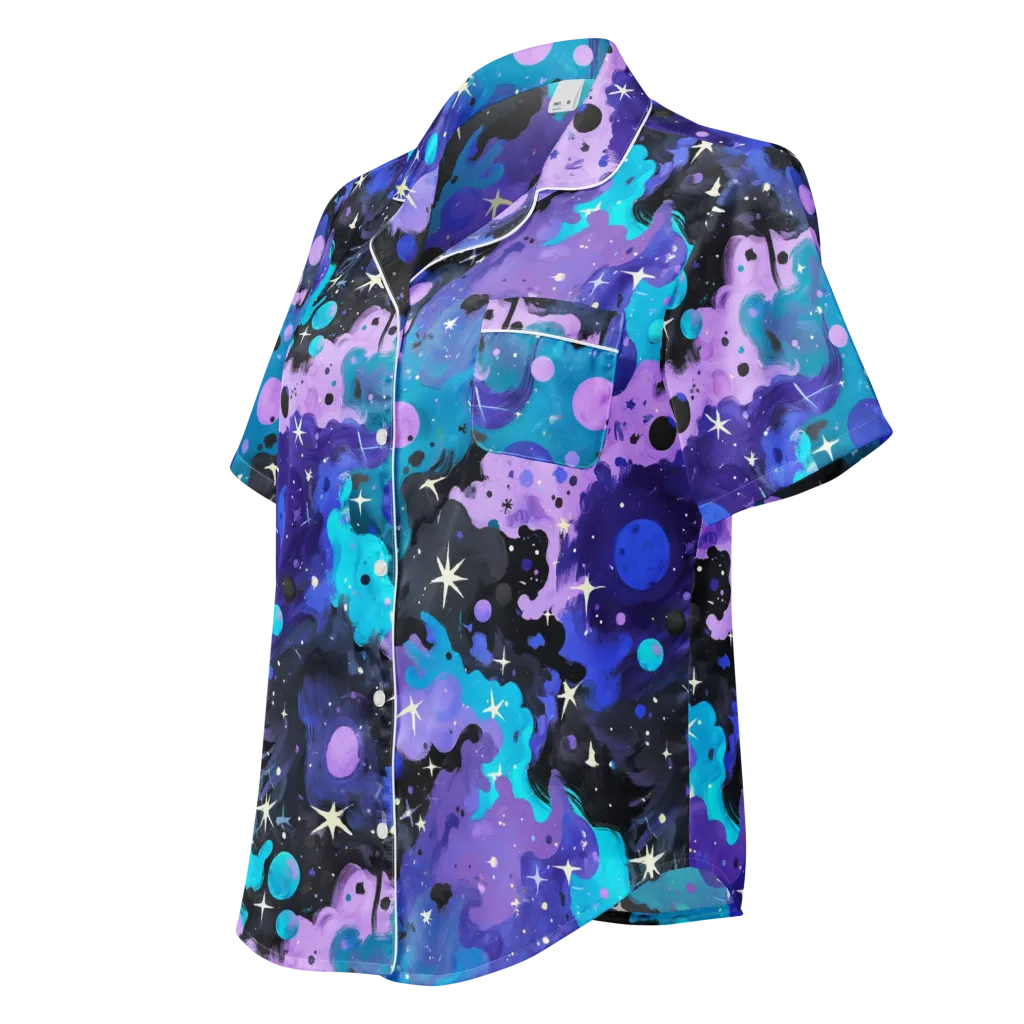 Galaxy Gouache on Women's Short Sleeve Pajama Top — Left Front
