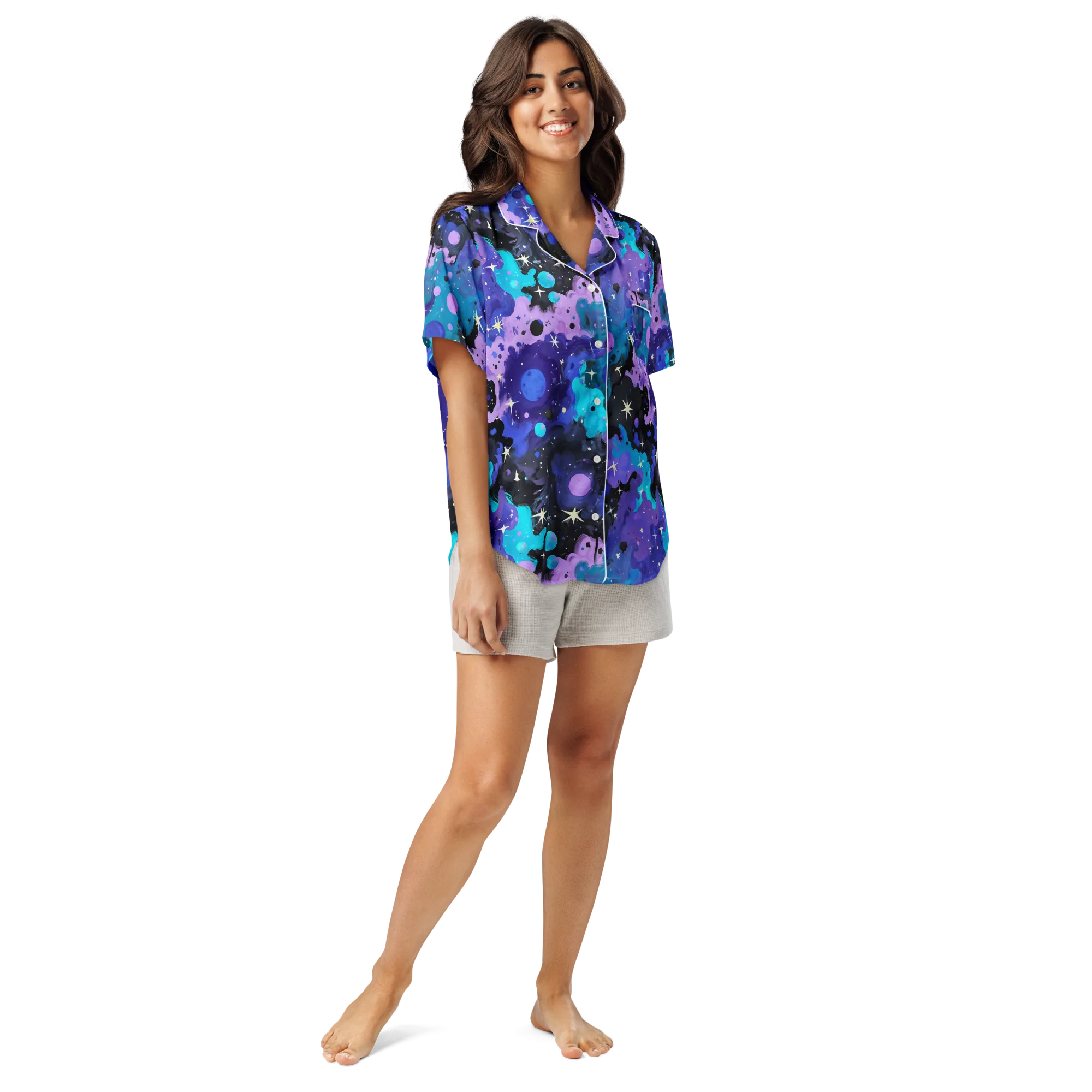 Galaxy Gouache on Women's Short Sleeve Pajama Top — Front